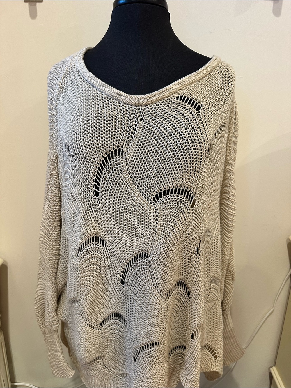 Cream Distressed Open Knit Sweater – Oversized Boho Lightweight